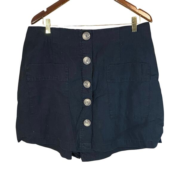 City Chic Black Linen Cotton Skort Plus Size 20 Button Front Pockets - Picture 1 of 7